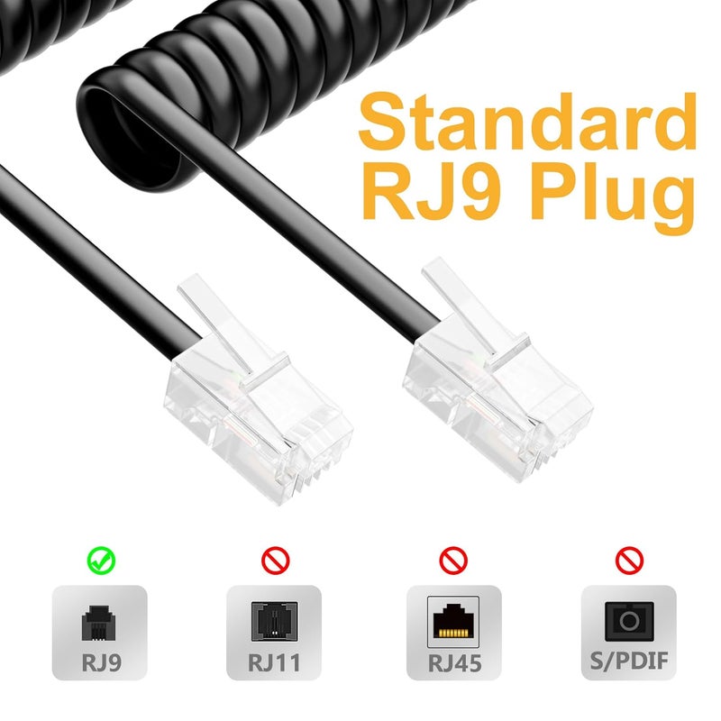 Uvital 16FT Black Telephone Cords for Landline Phones(Coiled Length: 2FT), 1 Pack RJ9 Phone Line Cord, Telephone Handset Cord, 4P4C Plug Phone Cords for Landline - Image 4